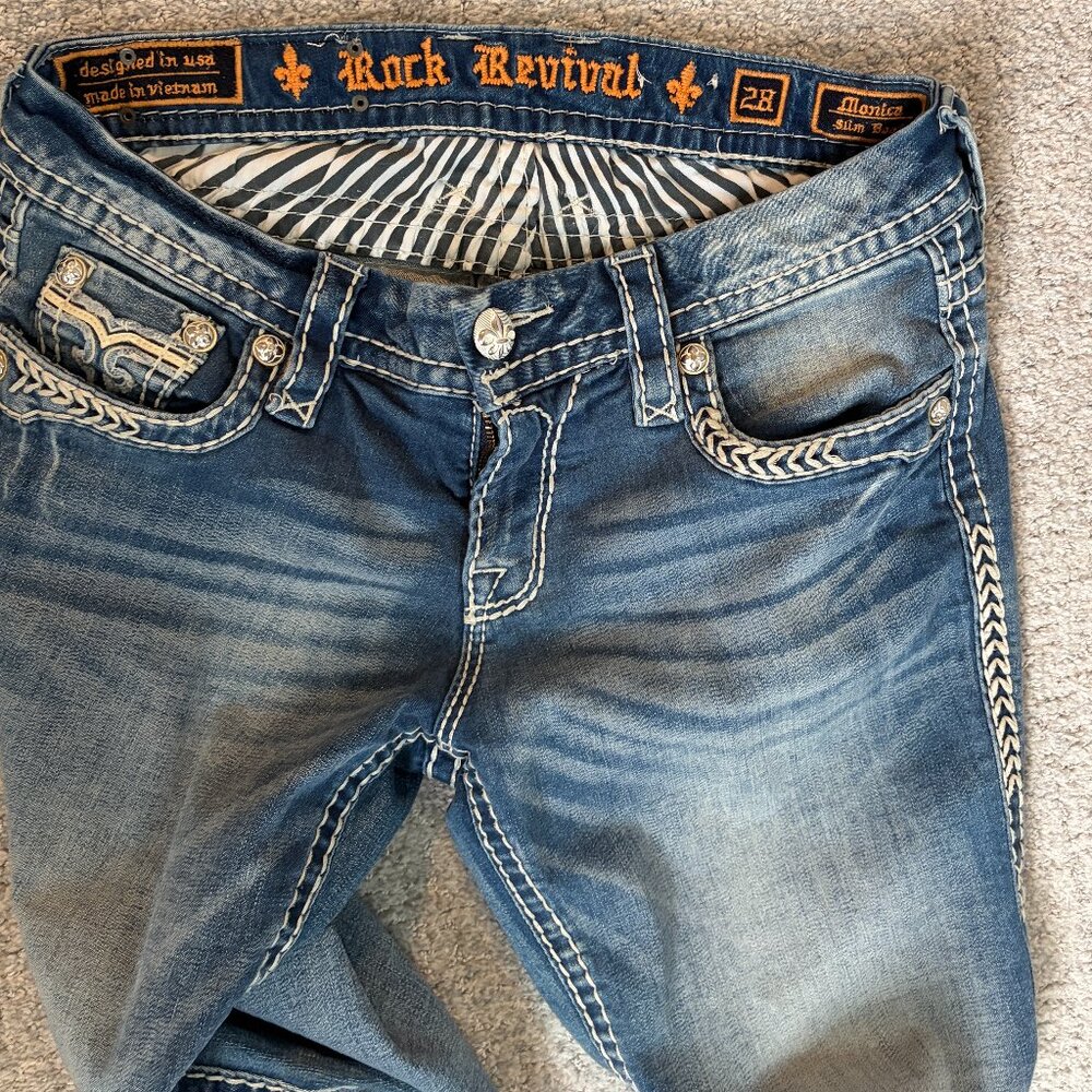 Rock Revival Monica Slim Boot Jeans 28" Waist (size 4) 30" Inseam